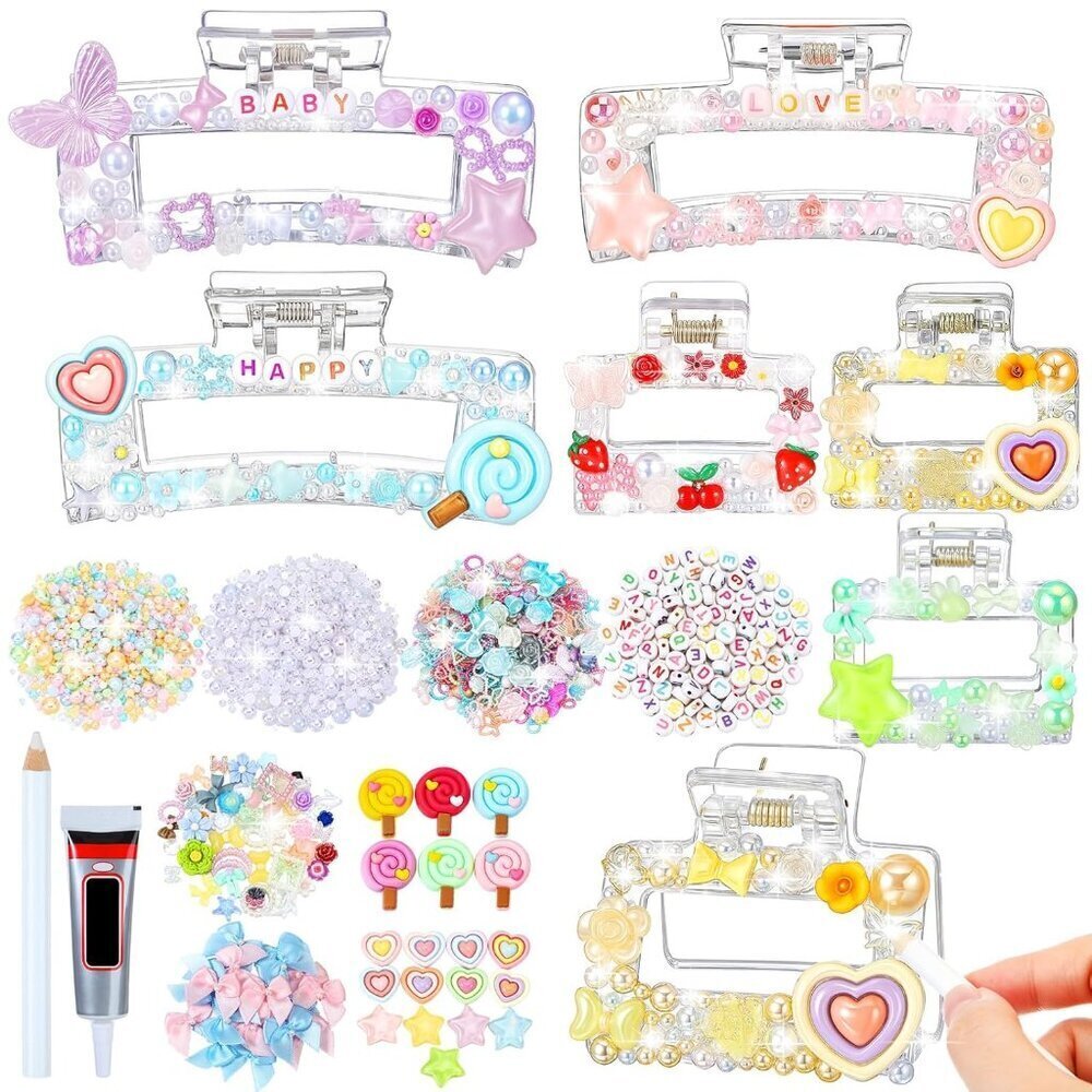 DIY Hair Clip Kit Acrylic Rhinestones Pearls Clips for Craft Party Supplies